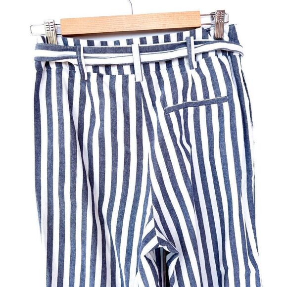 Zara White Blue Gray Striped Paper Bag 100% Cotton Pants Small - Picture 7 of 8